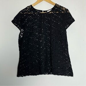 Liz Claiborne Black Floral Lace Zipper Back Top Sz XL Whimsigoth Dark Romantic